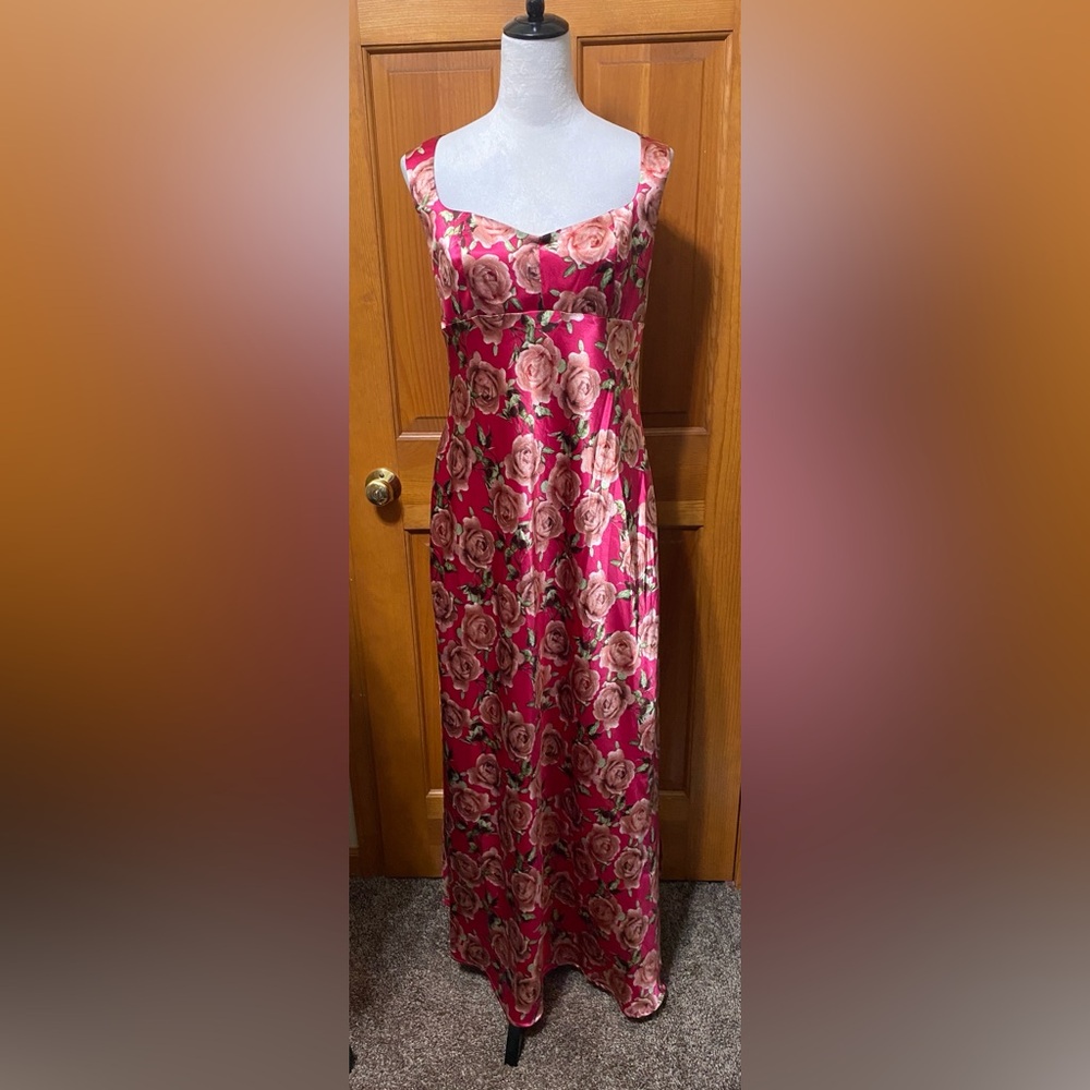 NWT Wild Fable Cap Sleeve Floral Maxi Satin Dress - Picture 3 of 5